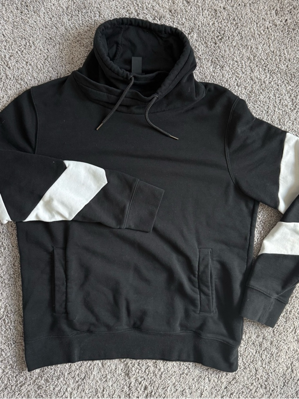 H&M Black Hoodie with White Sleeve Chevron